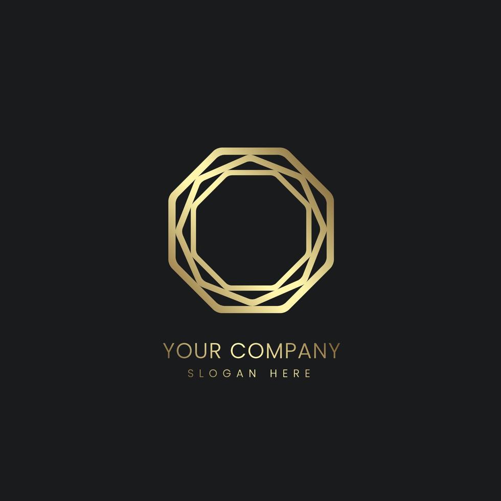 een luxe gouden veelhoek logo-ontwerp op donkere achtergrond, vector illustratie