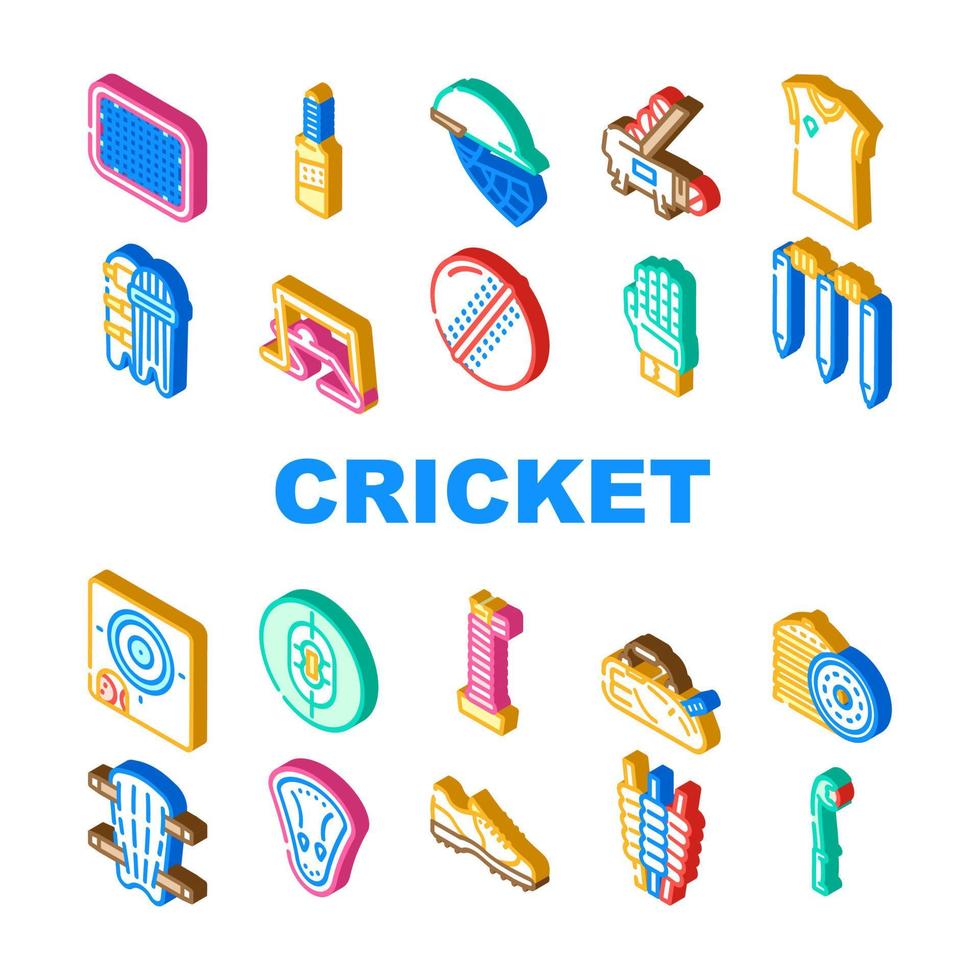 cricket sport spel accessoire pictogrammen instellen vector