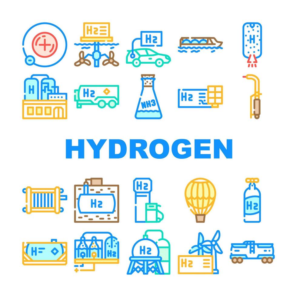 waterstof energie gas collectie iconen set vector