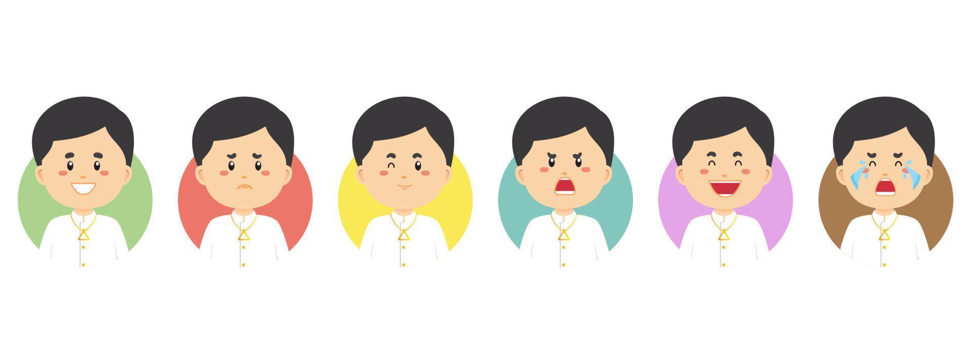 laos avatar met verschillende uitdrukkingen vector