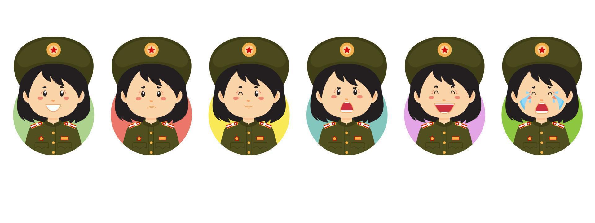 noord-korea avatar met verschillende uitdrukkingen vector
