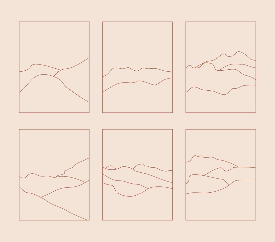 set boho landschapslogo's in trendy minimalistische voeringstijl vector