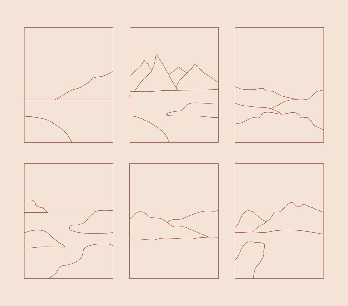 set boho landschapslogo's in trendy minimalistische voeringstijl vector