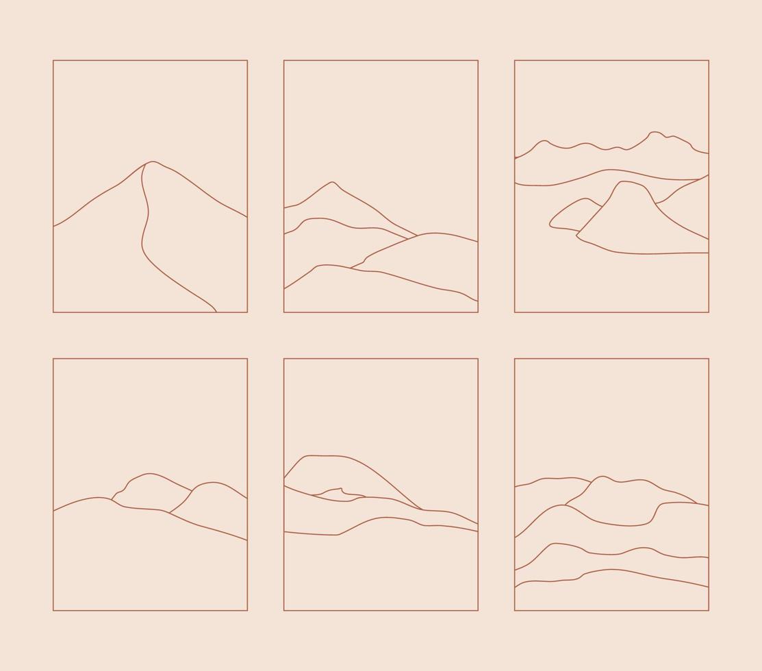 set boho landschapslogo's in trendy minimalistische voeringstijl vector