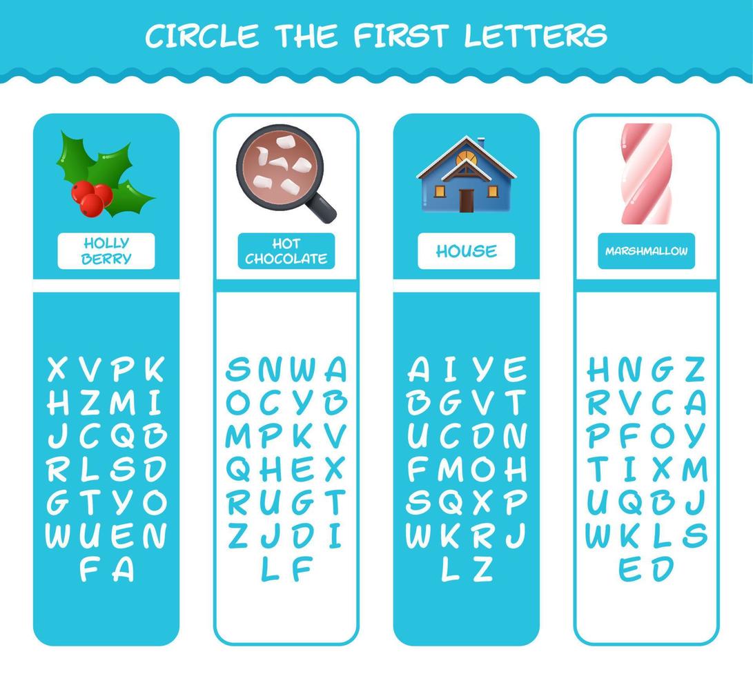 omcirkel de eerste letters van cartoonkerstmis. bijpassende spel. educatief spel voor kleuters en peuters vector