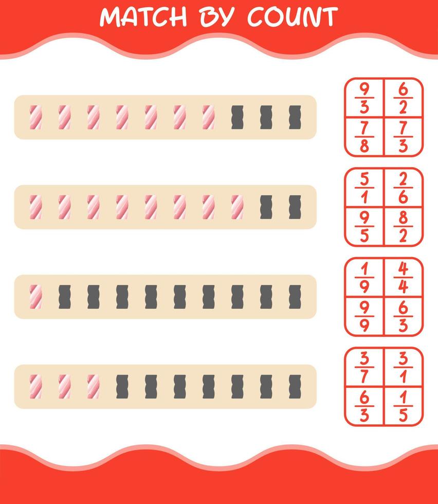 match door telling van cartoon marshmallow. match en tel spel. educatief spel voor kleuters en peuters vector