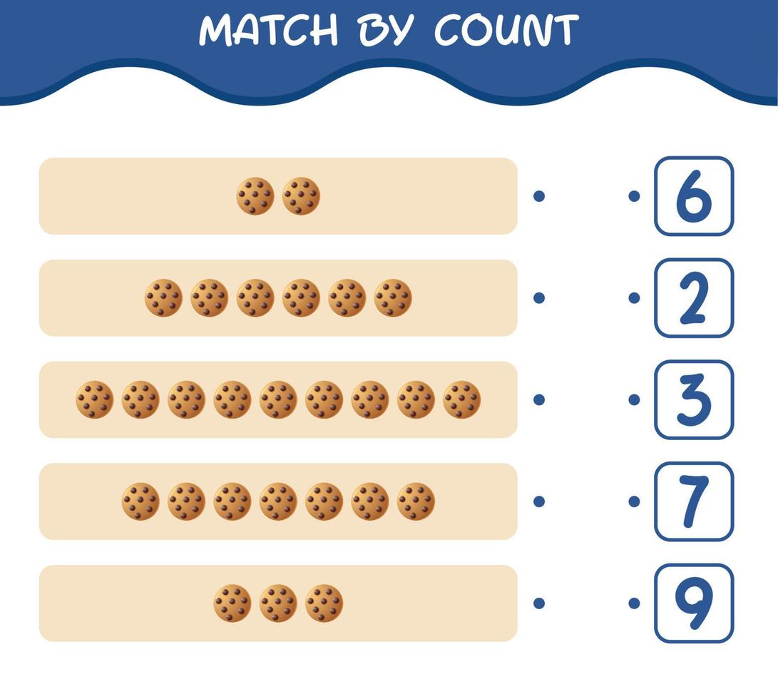 match door het aantal cartooncookies. match en tel spel. educatief spel voor kleuters en peuters vector