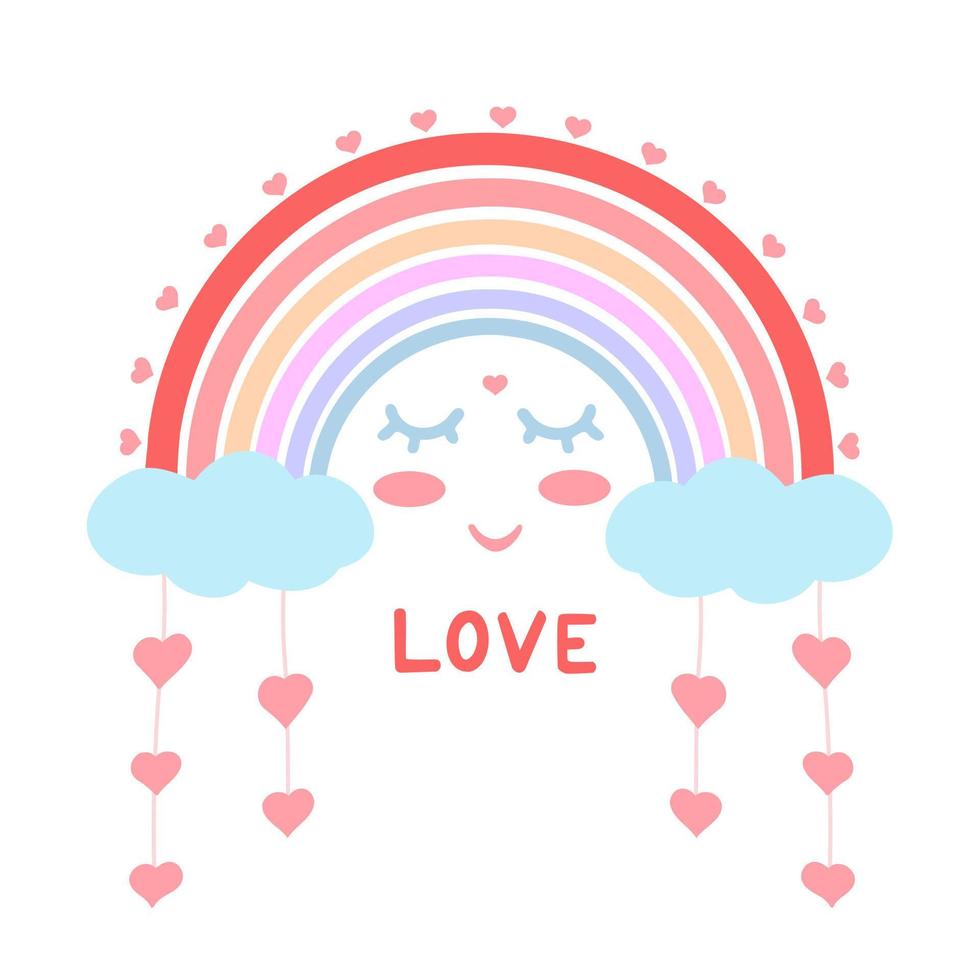 regenboog en liefde, harten. illustratie voor afdrukken, achtergronden, omslagen, verpakkingen, wenskaarten, posters, stickers, textiel en seizoensontwerp. geïsoleerd op een witte achtergrond. vector