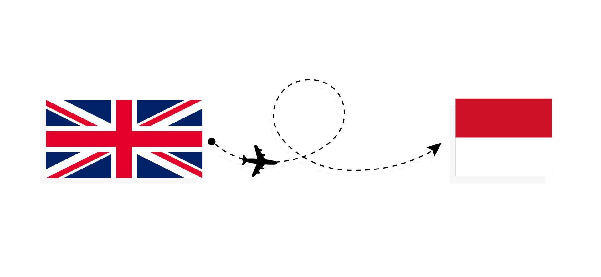 vlucht en reis van het verenigd koninkrijk van groot-brittannië naar monaco per passagiersvliegtuig reisconcept vector