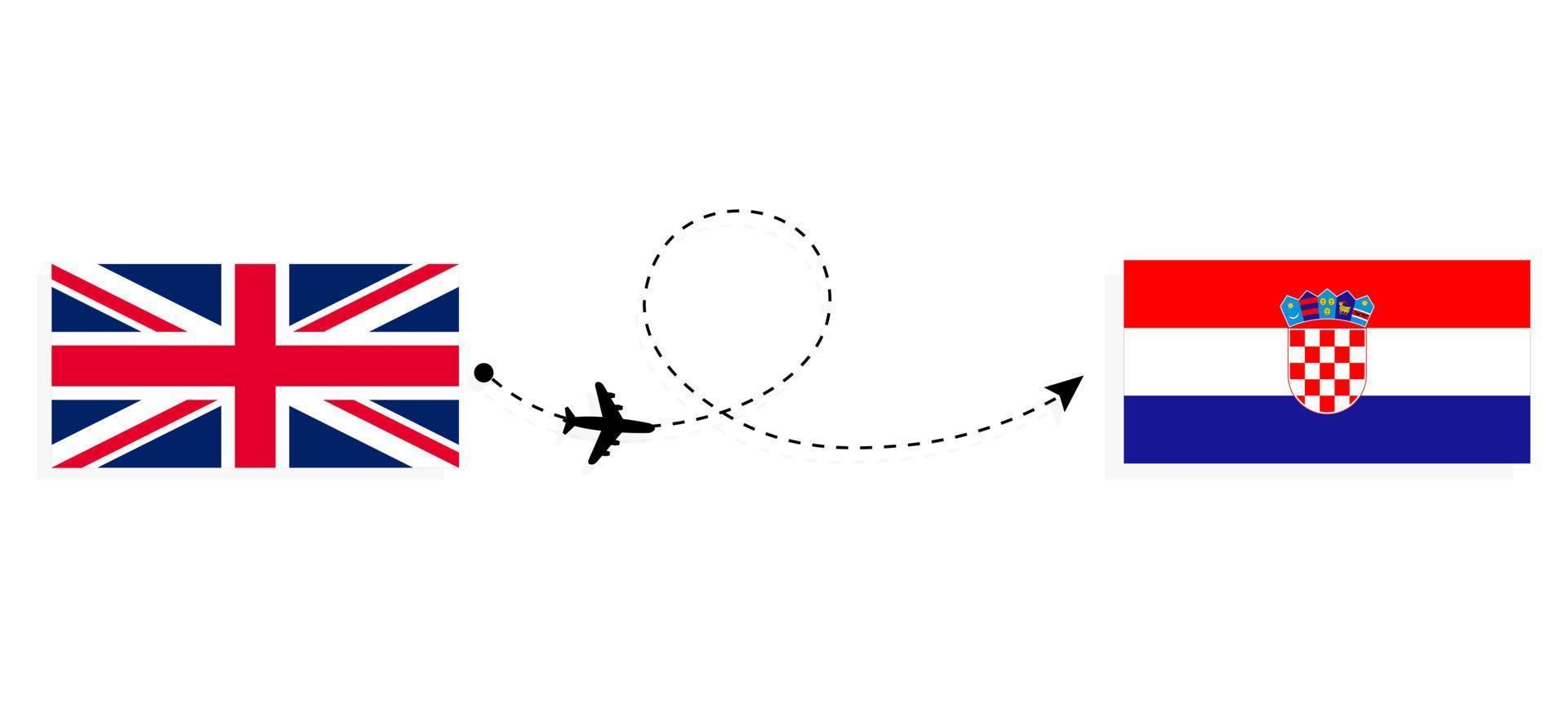 vlucht en reis van het verenigd koninkrijk van groot-brittannië naar kroatië per passagiersvliegtuig reisconcept vector