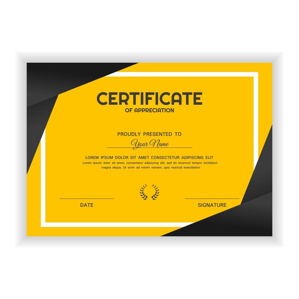 creatieve certificaat van waardering award sjabloon met gele kleur vector