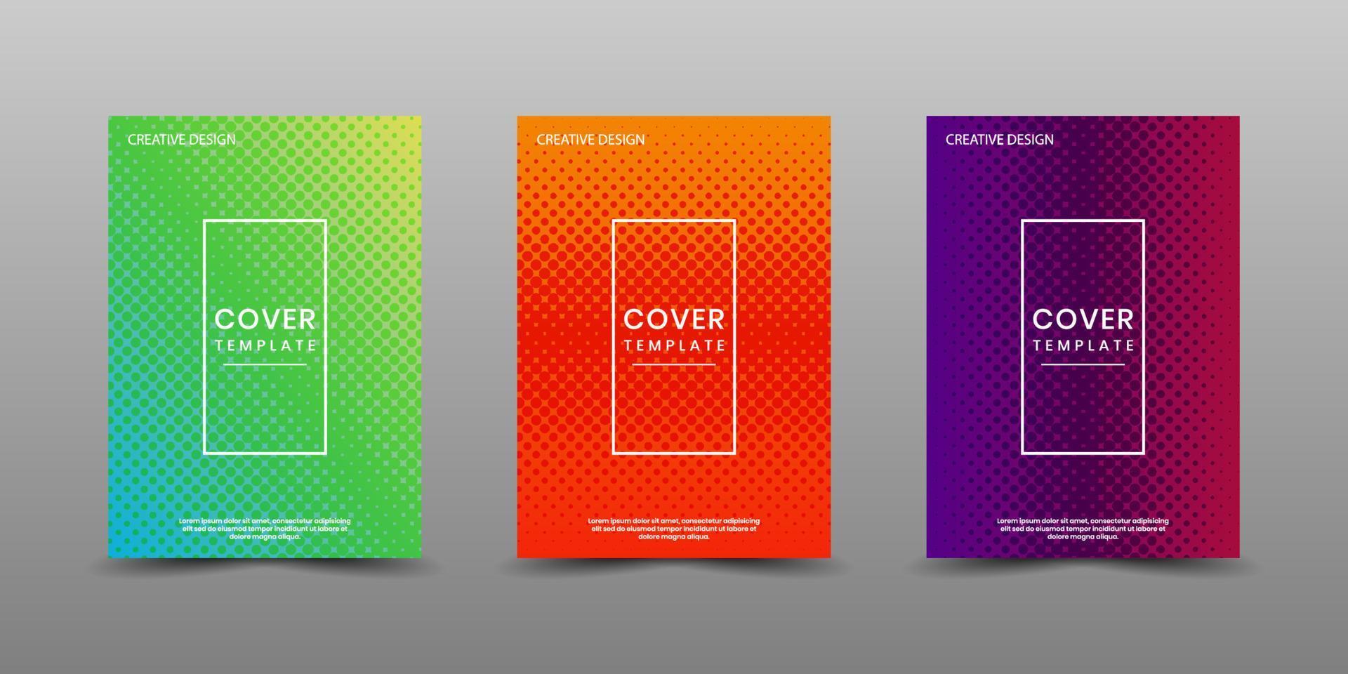 minimale covers ontwerpset. moderne achtergrondcollectie met abstracte textuurstippen voor gebruikselement poster, plakkaat, catalogus, banner, flyer, enz. kleurrijke halftoongradiënten. toekomstige geometrische patronen. vector