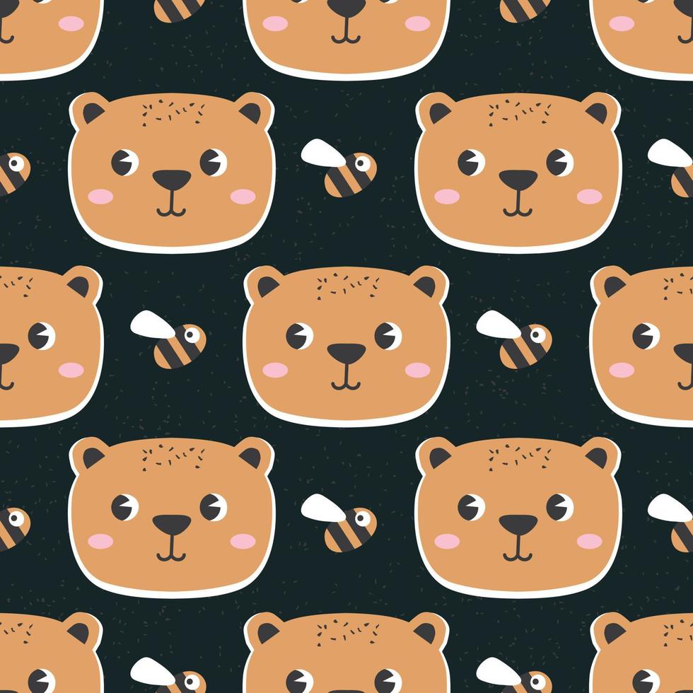 naadloze patroon met cartoon beer en bij. schattige baby achtergrond, stempel textuur. vector illustratie