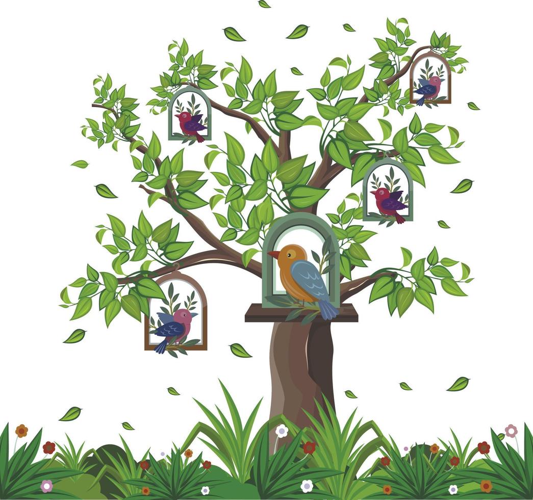 vogels en boomhutten voor illustraties boek vector