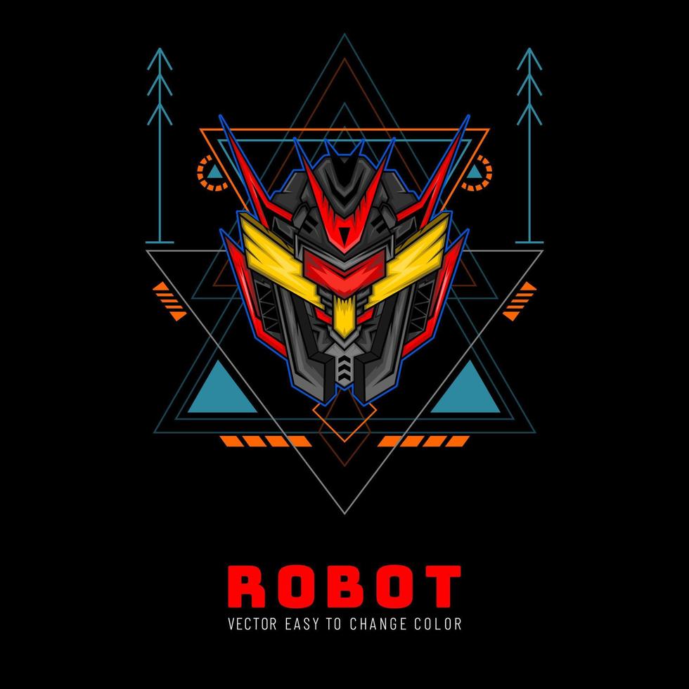 blauwe robotkop met modern geometrieornament. goed voor koopwaar, t-shirt, hoodie, enz. vector