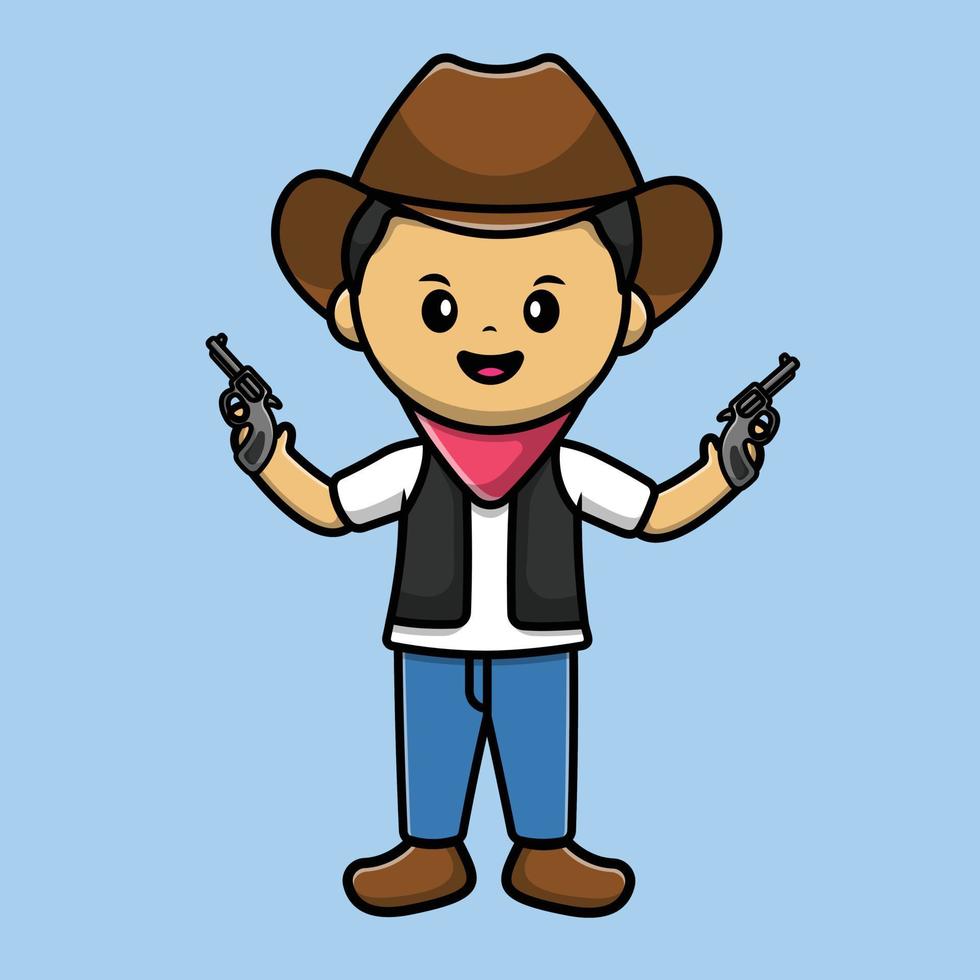 schattige cowboy bedrijf pistool cartoon vector pictogram illustratie. mensen vakantie pictogram concept geïsoleerd premium vector