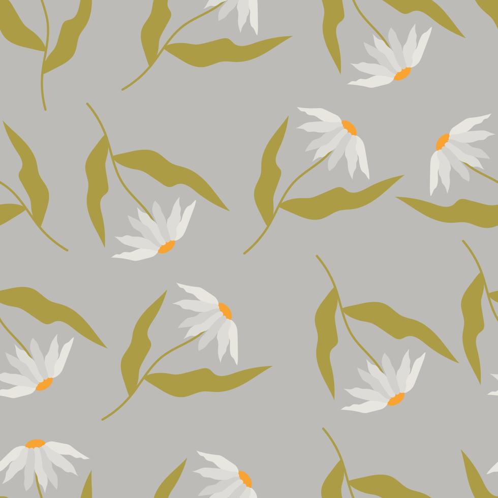 trendy naadloze bloemmotief met madeliefjes. een handgetekende moderne illustratie van grote bloemen met witte bladeren op een effen kleur. stof, web, app, briefpapier. vector