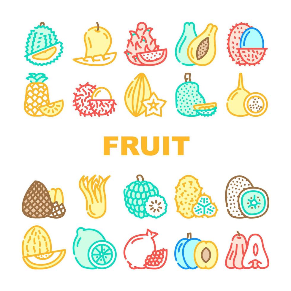 tropisch fruit heerlijk eten pictogrammen instellen vector