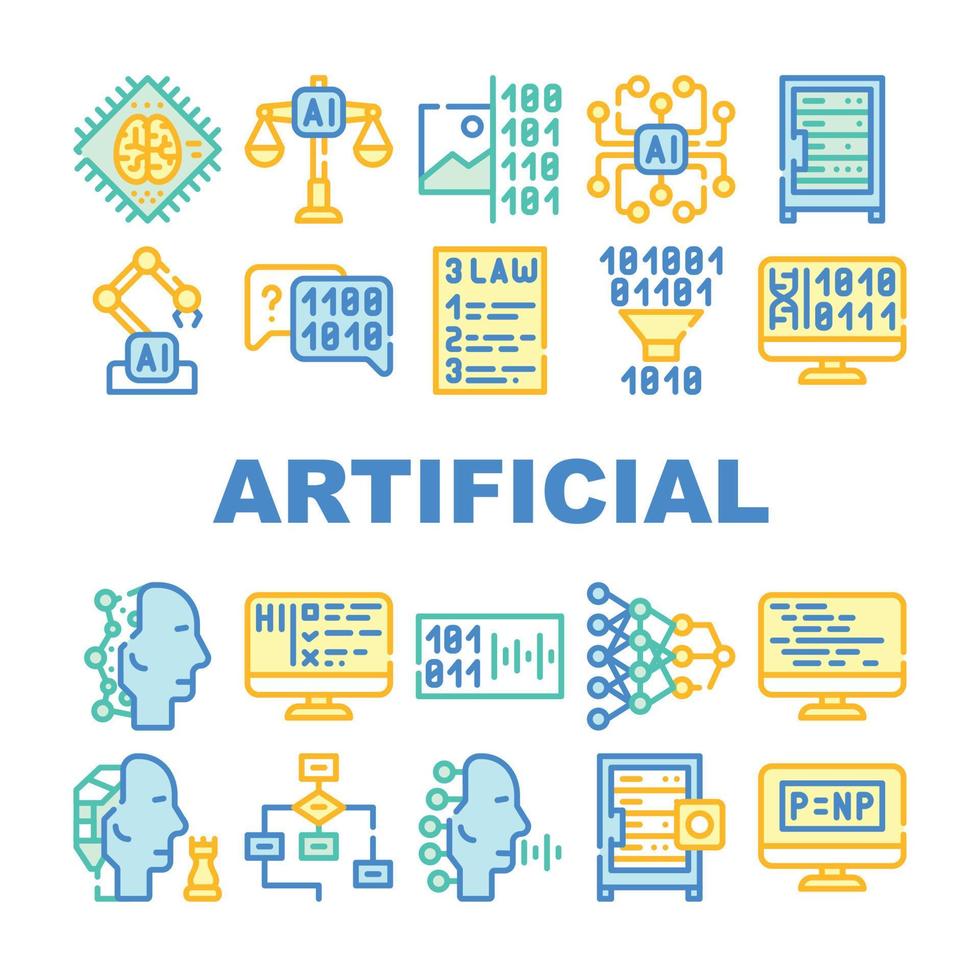 pictogrammen van het kunstmatige intelligentiesysteem geplaatst geïsoleerde illustratie vector