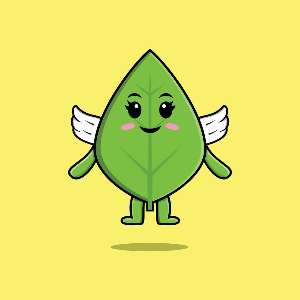 schattig groen blad personage met vleugels vector