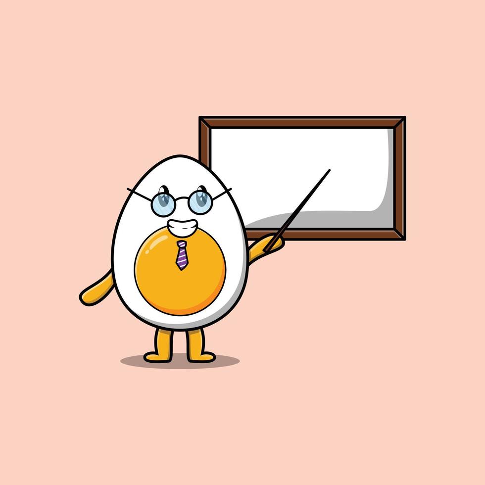 cartoon gekookt ei leraar met groot whiteboard vector