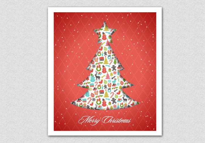 Red Patterned Christmas Tree Vector Background