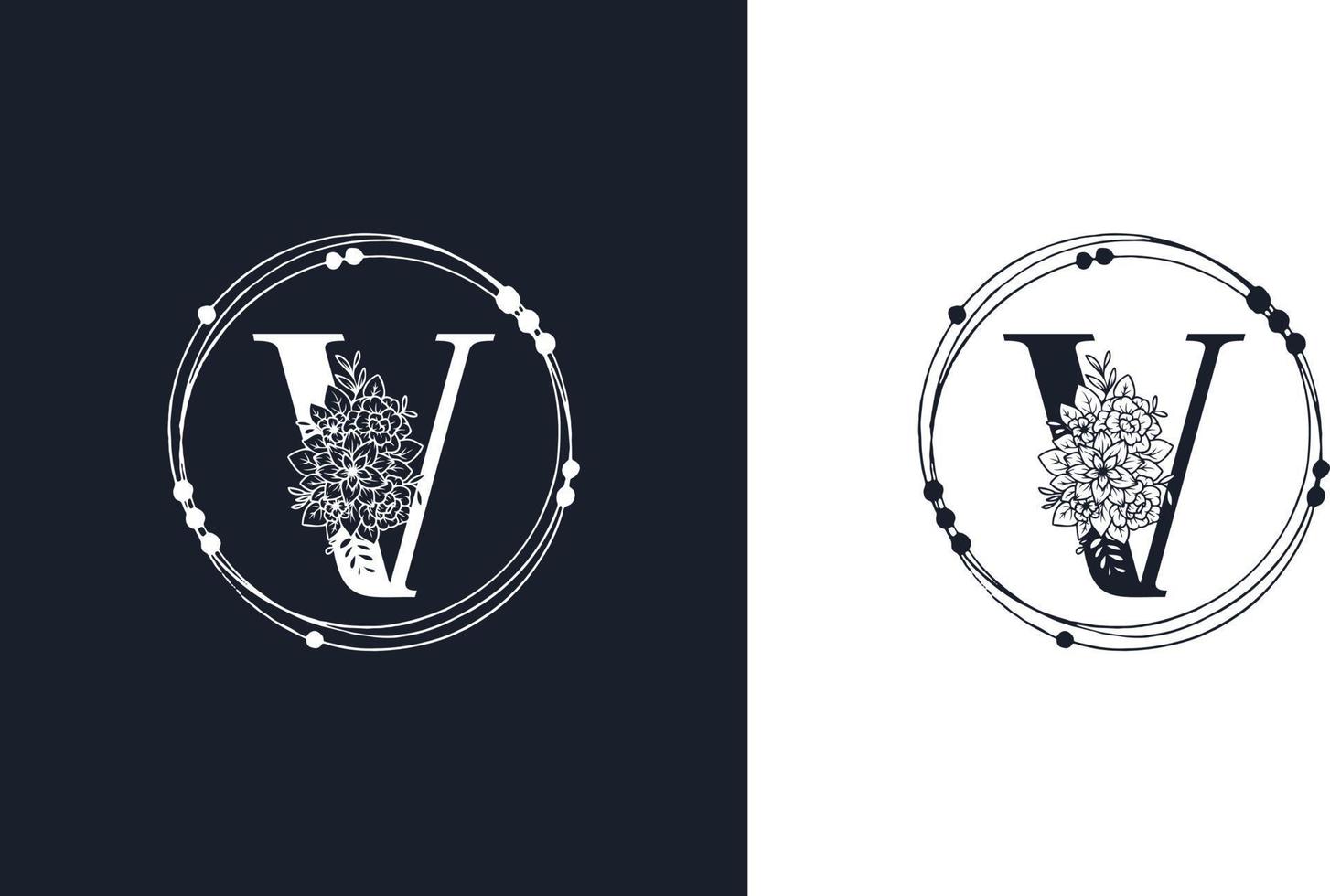 letter v minimalistische bloemen logo ontwerpsjabloon vector