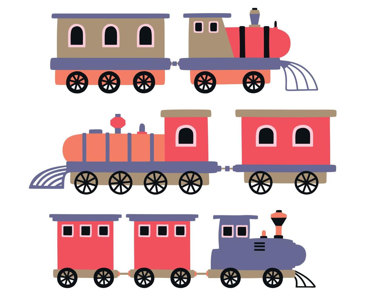 set van schattige trein. vector illustratie