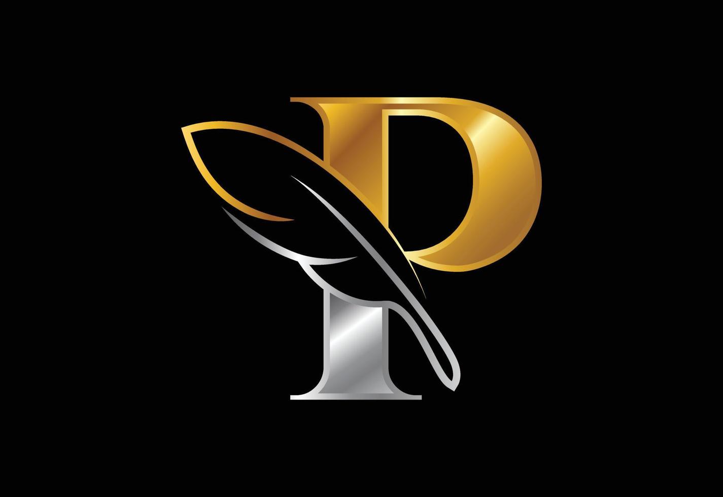 eerste p alfabet met een veer. advocatenkantoor pictogram teken symbool. logo voor een schrijver of uitgever vector