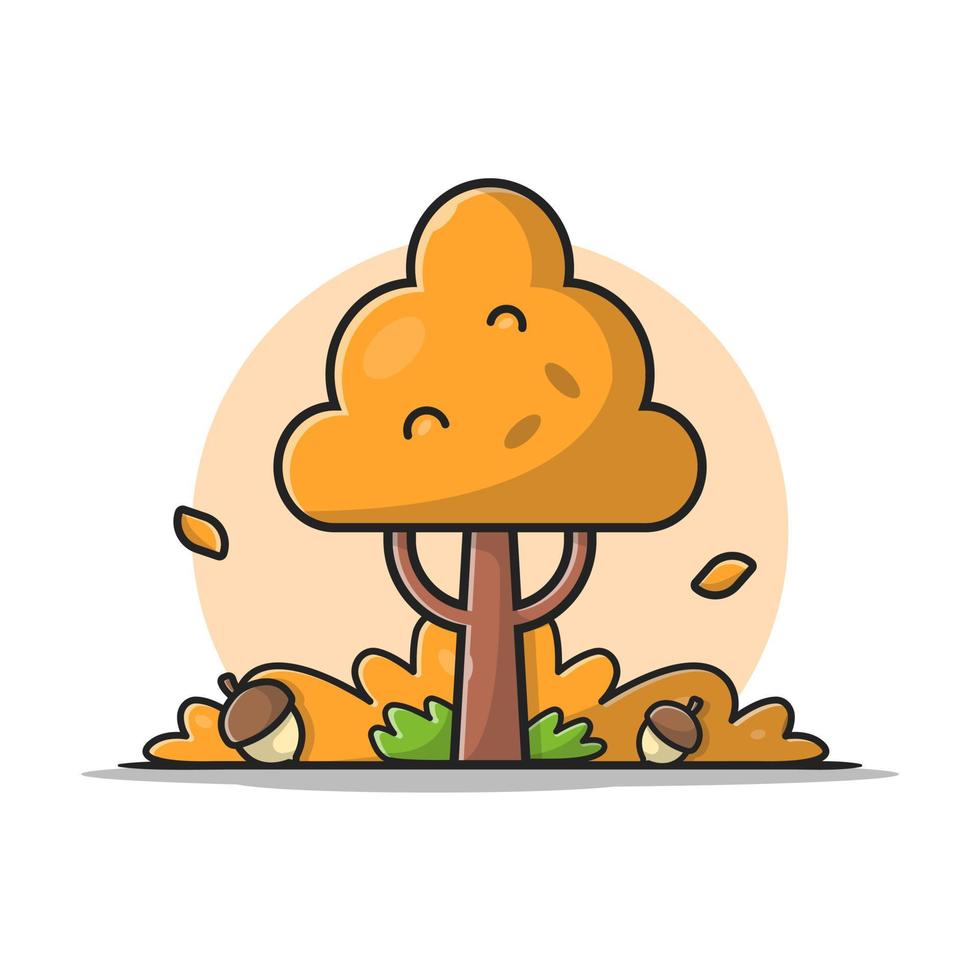 eikel boom met val eikels herfst seizoen cartoon vector pictogram illustratie. natuur object pictogram concept geïsoleerde premium vector. platte cartoonstijl