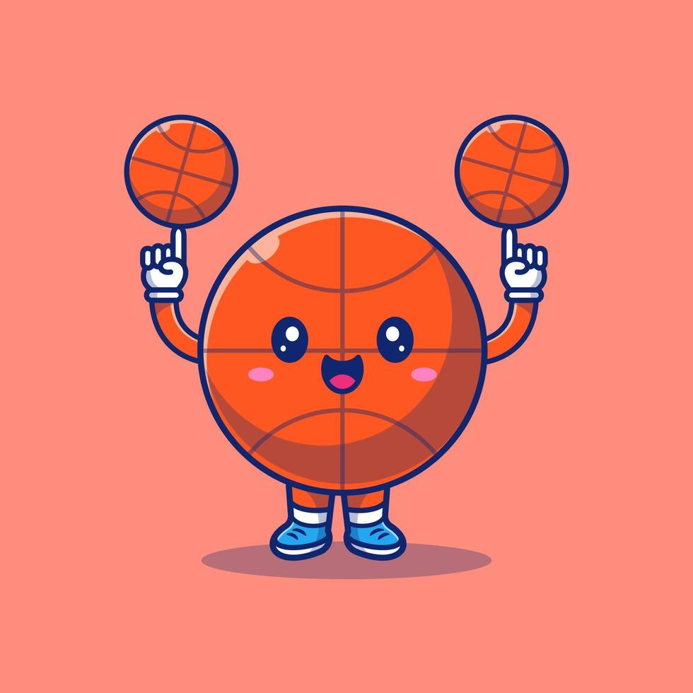 schattige basketbal cartoon vector pictogram illustratie. sport object pictogram concept geïsoleerde premium vector. platte cartoonstijl