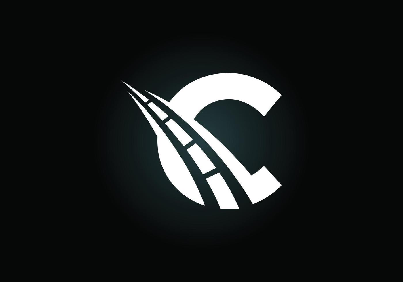 letter c met weglogo zingen. het creatieve ontwerpconcept voor onderhoud en aanleg van snelwegen. vervoer en verkeer thema. vector