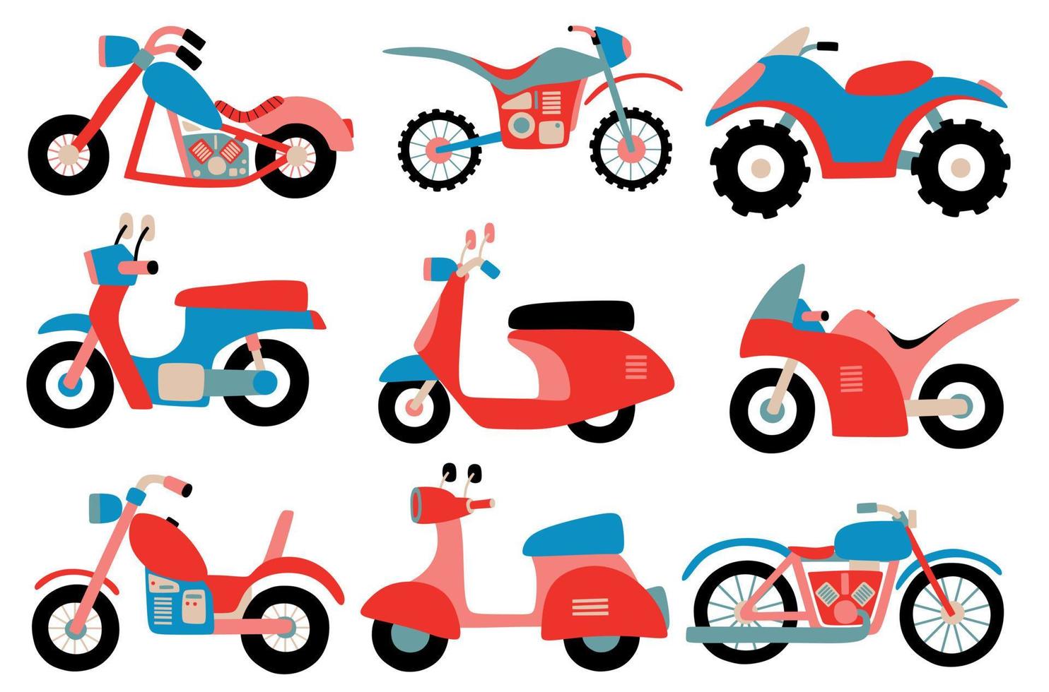 set van schattige motorfiets. vector illustratie