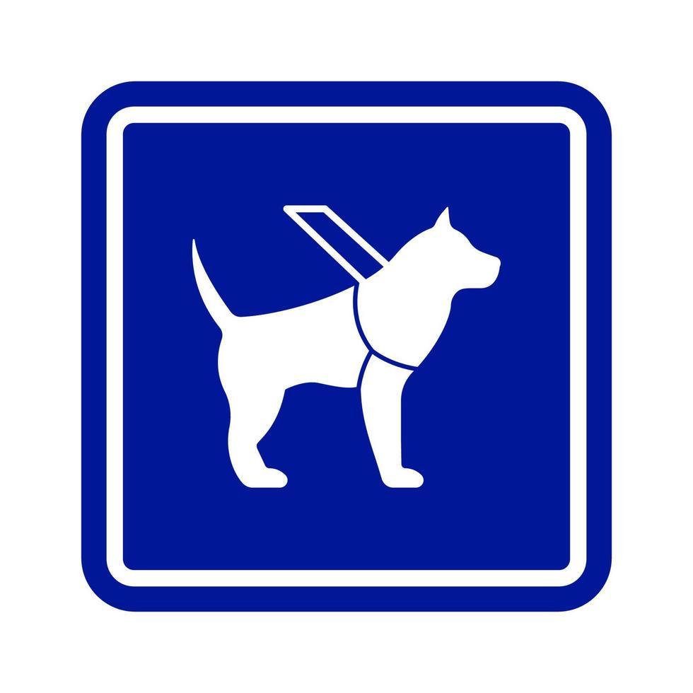 geleidehondenservice voor blinden op bord. geleidehond symbool. opgeleide labrador dierlijke hond huiselijk op harnas leiband voor lopen oog gehandicapte silhouet pictogram. geïsoleerde vectorillustratie. vector