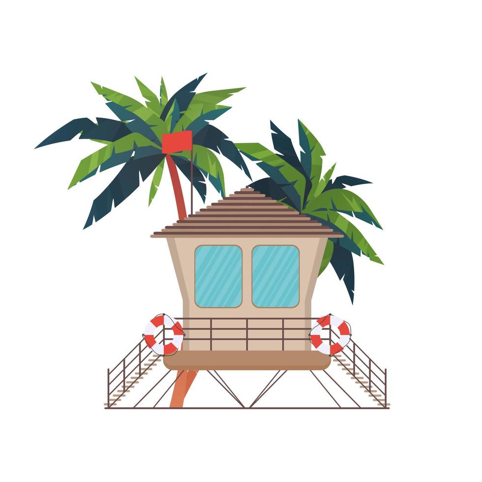 houten badmeesterhuis in plat ontwerp. retro leven wacht toren geïsoleerd op een witte achtergrond. baywatch hut of uitkijktoren vectorillustratie. vector