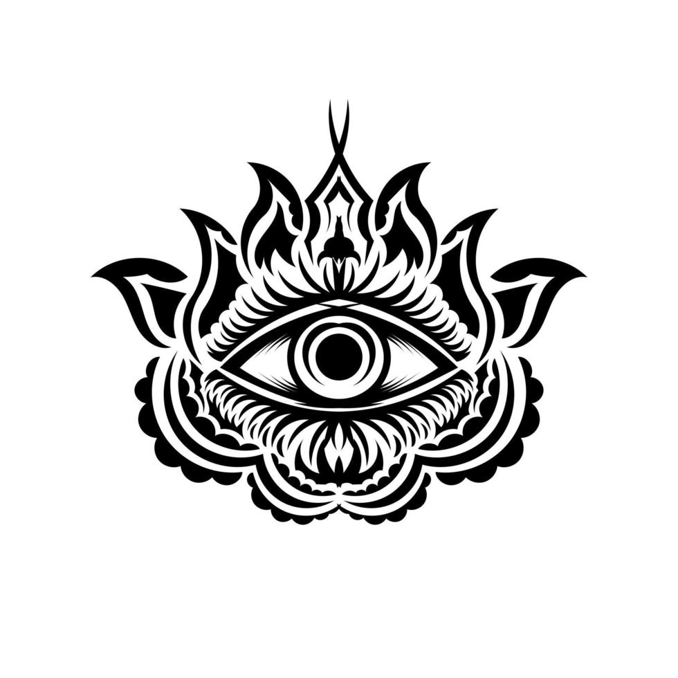 abstract symbool van alziend oog in boho Indiase Aziatische ethno stijl voor tattoo zwart op wit voor decoratie t-shirt of voor kleurplaat of volwassen kleurboek. concept magie occultisme esoterie vector