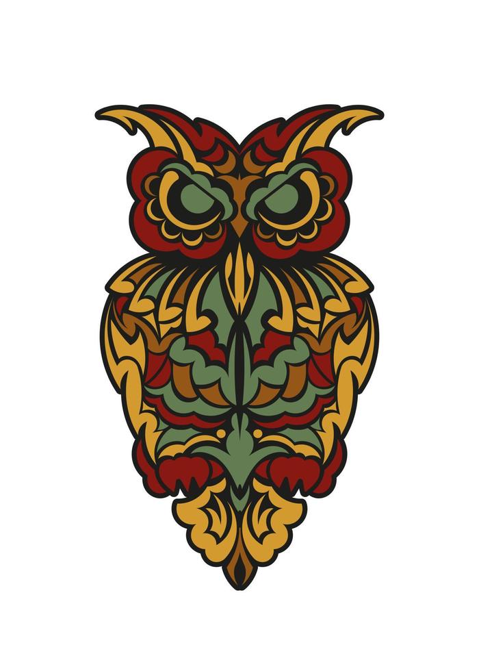 uil ornament in barokke kleurstijl. goed voor tatoeages, prenten en ansichtkaarten. vector illustratie