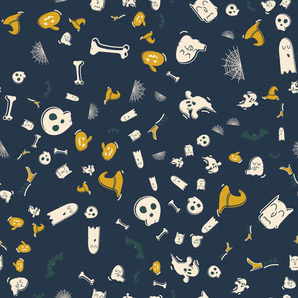 naadloos patroon met halloween-elementen. doodles halloween hand getrokken. fijne Halloween vector
