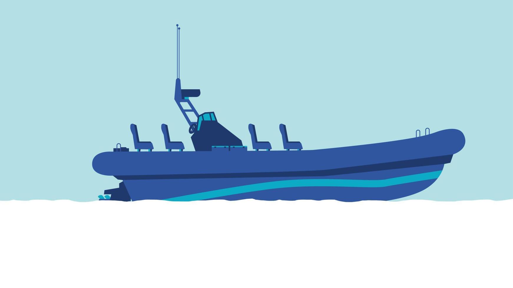 plat cartoon zijaanzicht van stijf opblaasbaar bootschip; vector