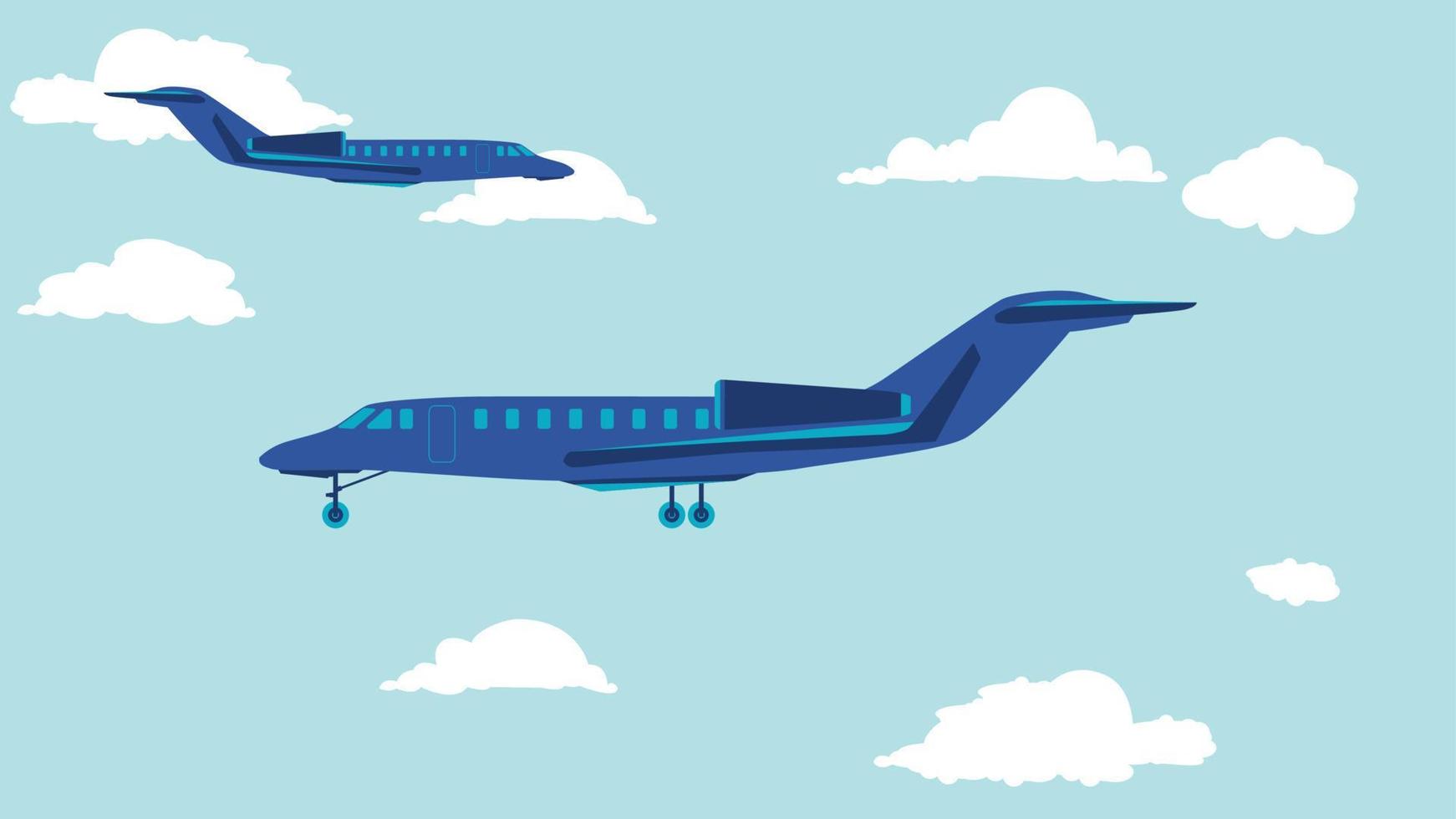 platte cartoon zijaanzicht van privéjet vliegtuig in de lucht vector