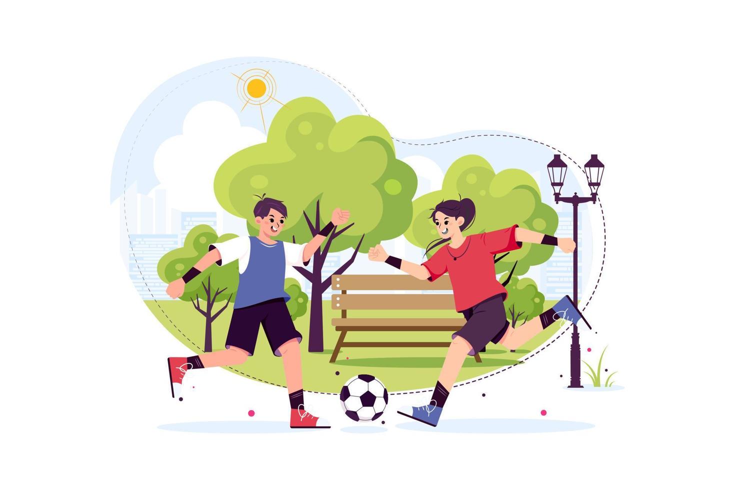 kinderen voetballen in het park vector