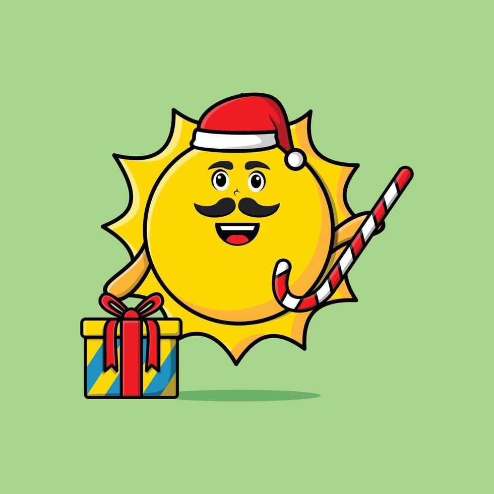 schattig stripfiguur zon santa claus karakter vector