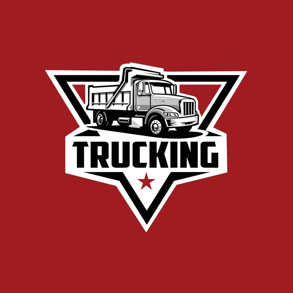 premium dump truck bedrijf embleem logo vector geïsoleerd. beste voor vrachtwagen- en vrachtgerelateerde industrie