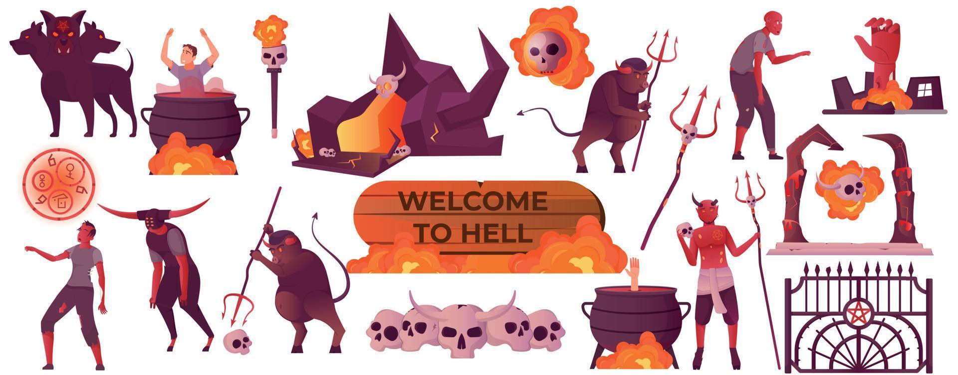 hell flat set vector