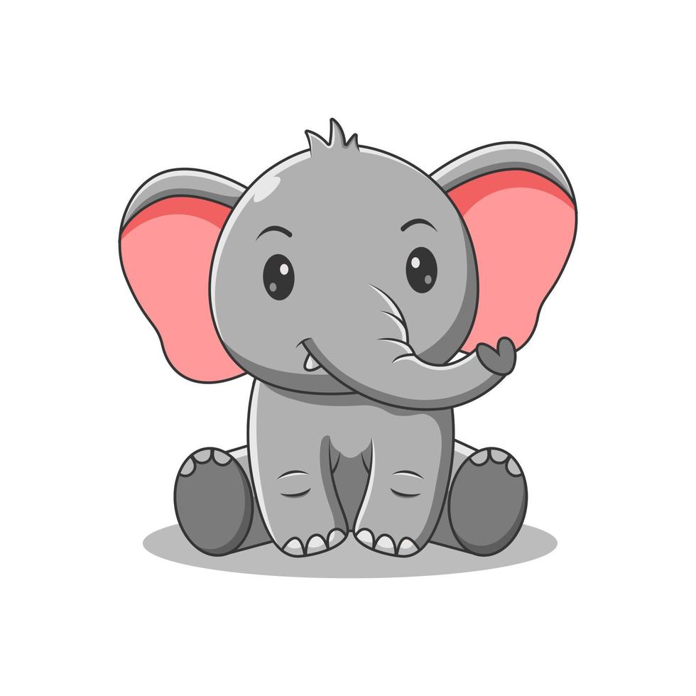 schattige olifant zitten pictogram vectorillustratie. olifant mascotte stripfiguur. dier pictogram concept wit geïsoleerd. platte cartoonstijl geschikt voor webbestemmingspagina, banner, flyer, sticker, kaart vector