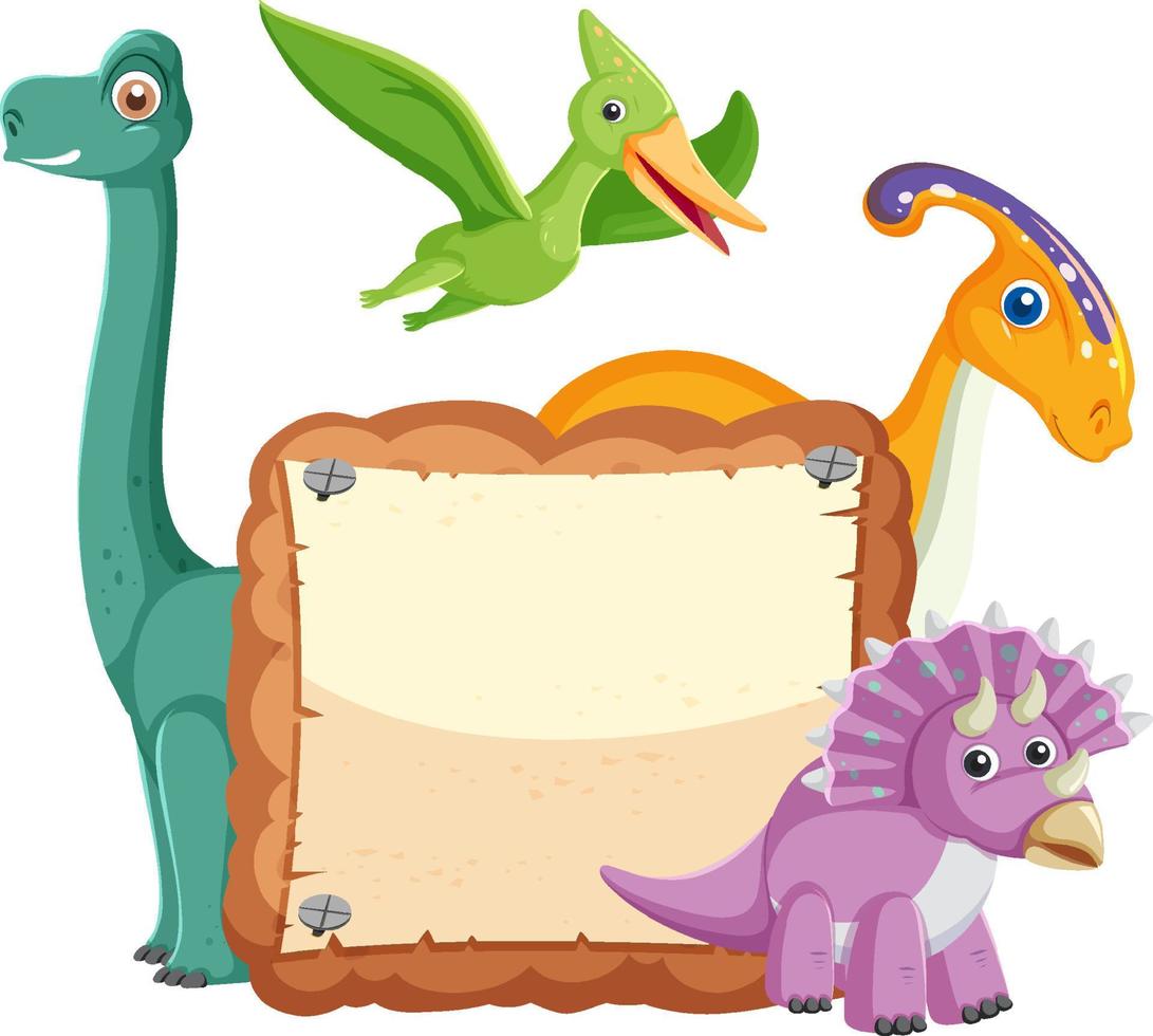 leeg bord met schattige stripfiguren van dinosaurussen vector