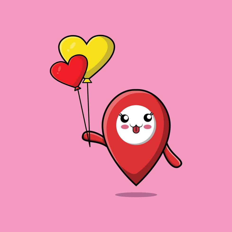 cartoon pin locatie zwevend met liefdesballon vector