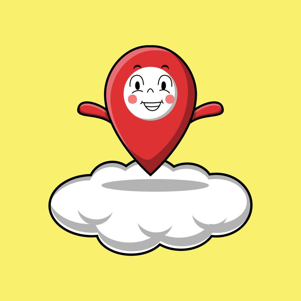 leuke cartoon pin locatie staande in de cloud vector