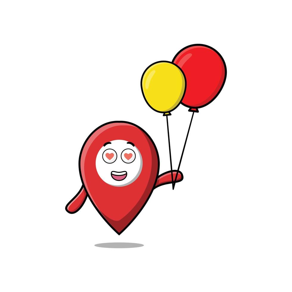 leuke cartoon pin locatie zwevend met ballon vector