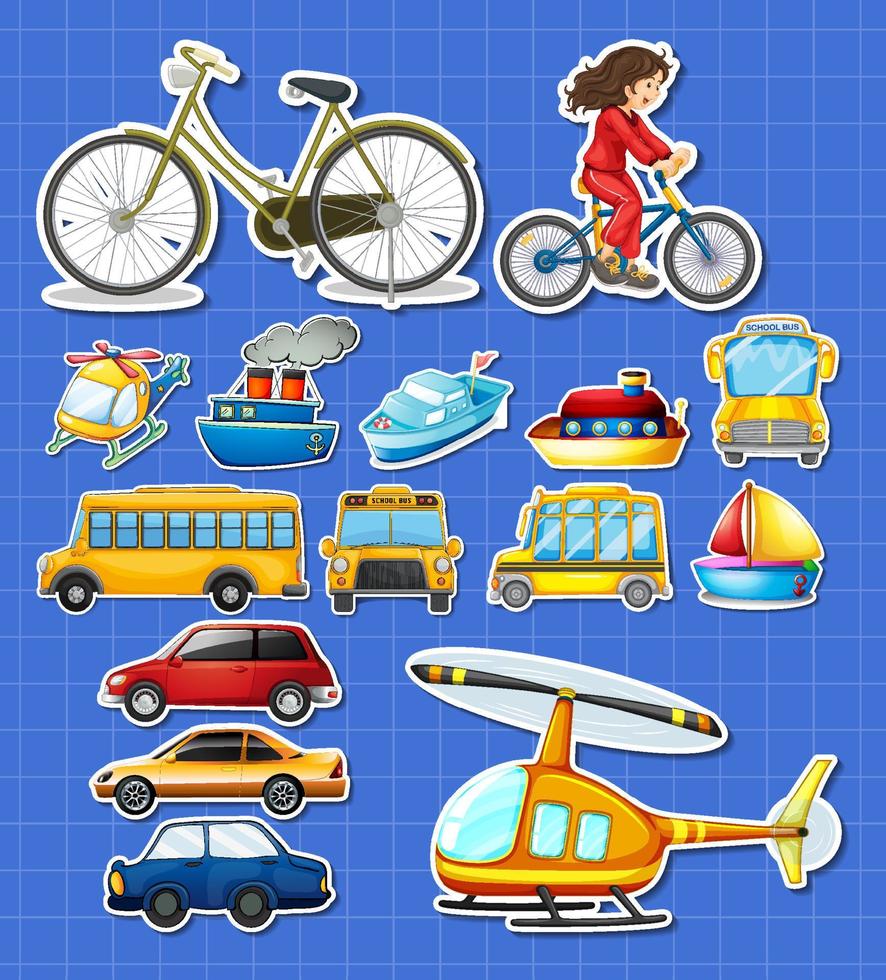 stickerset van verschillende voertuigen vector